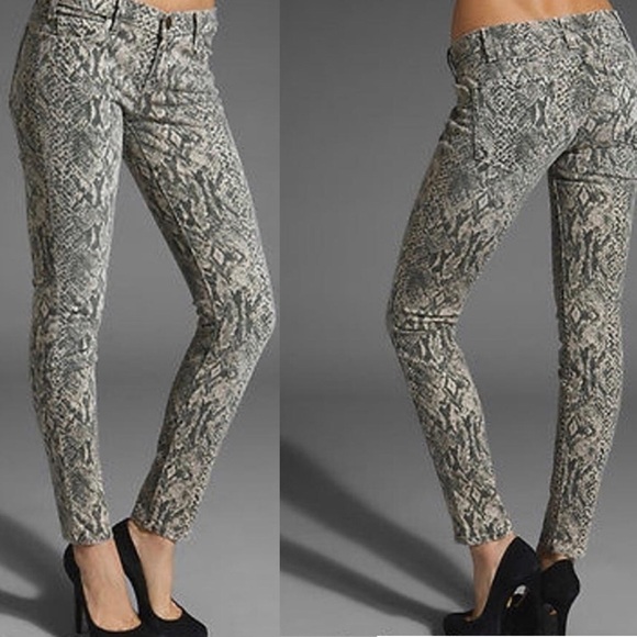 Current/Elliott Jeans Low Rise The Ankle Skinny Canvas Python Snake Print Sz 26‎ - Picture 1 of 16